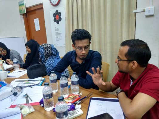 UX design day-long course participants brainstorming on their project.