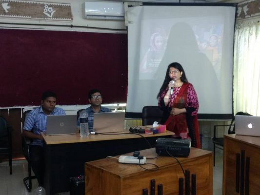 Sabiha Siddique (Monitoring, Evaluation and Learning (MEL) Officer) giving her welcome speech at the training workshop organized by Userhub