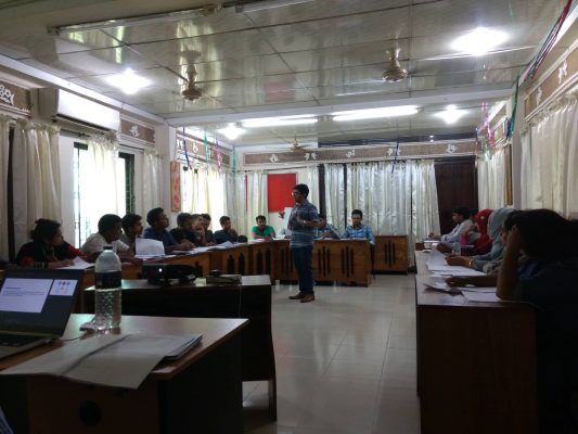 Wahid bin Ahsan (Co-founder, Userhub) explaining qualitative data collection methods to the field researchers in Barguna.